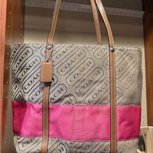Coach Canvas Tote Bag - Pink and Tan